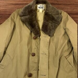 Vintage Woolrich Mens Down Insulated Barn Chore Coat Jacket Brown Collar Sz 42